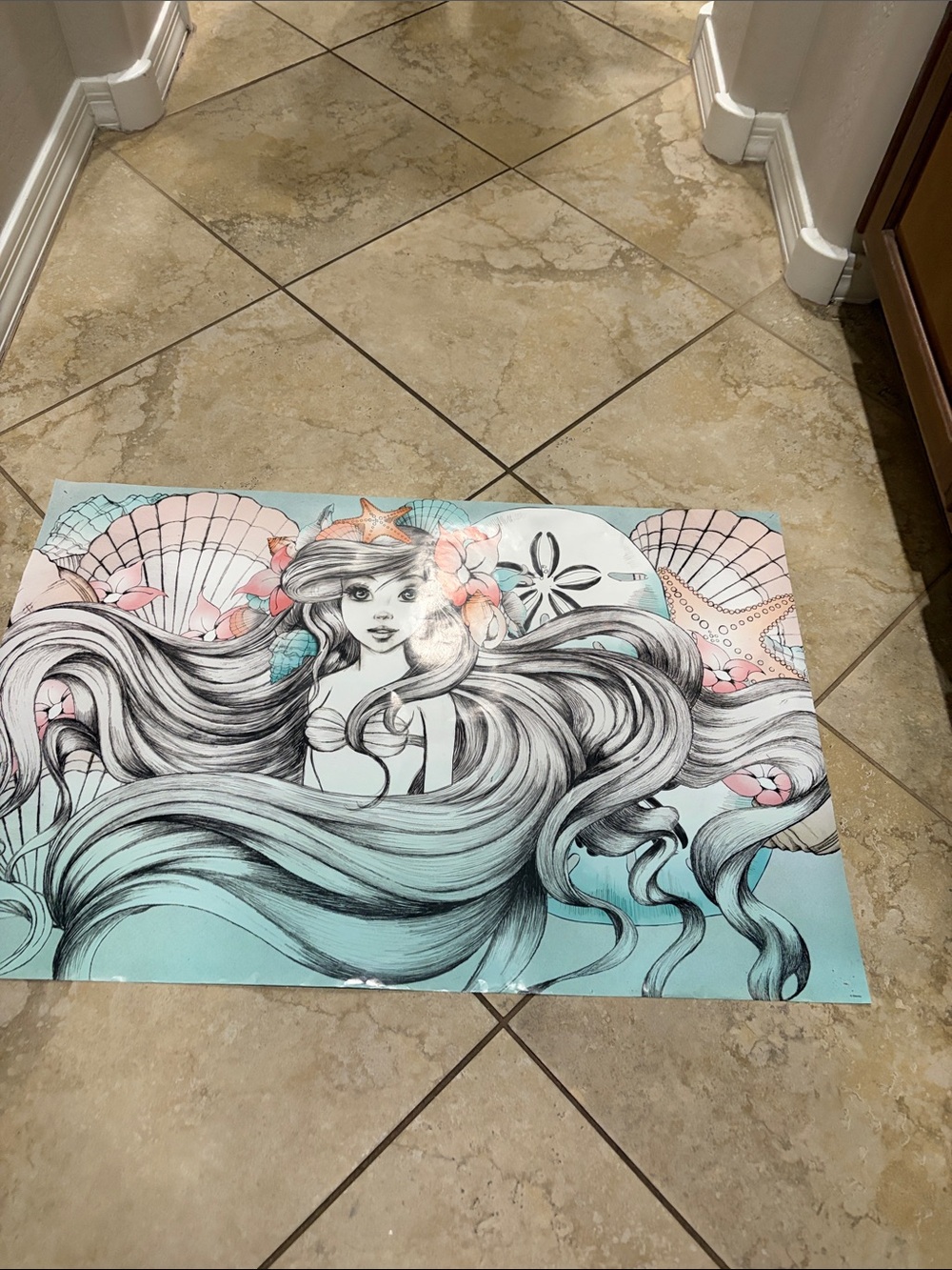 Disney Mermaid Wall Art Panel in Aqua, Pink and Black